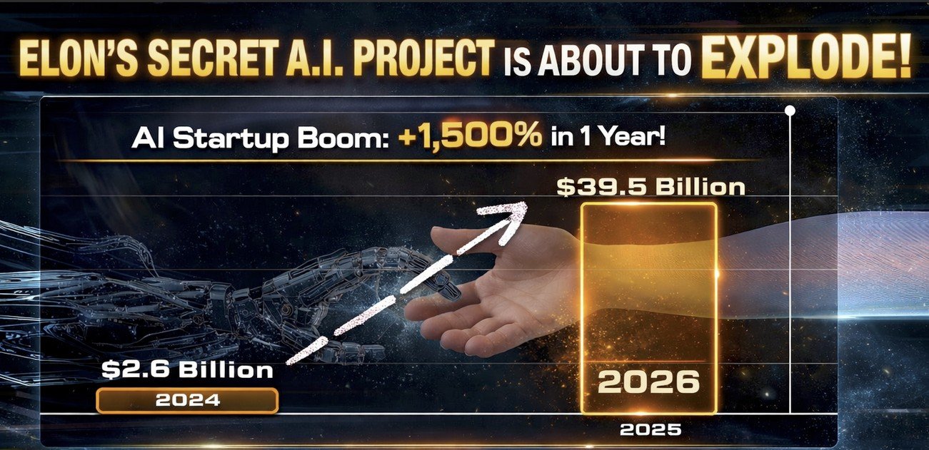 Graph illustrating the projected growth of AI startups, showing an increase from $2.6 billion in 2024 to $39.5 billion by 2026, highlighting a 1,500% rise.
