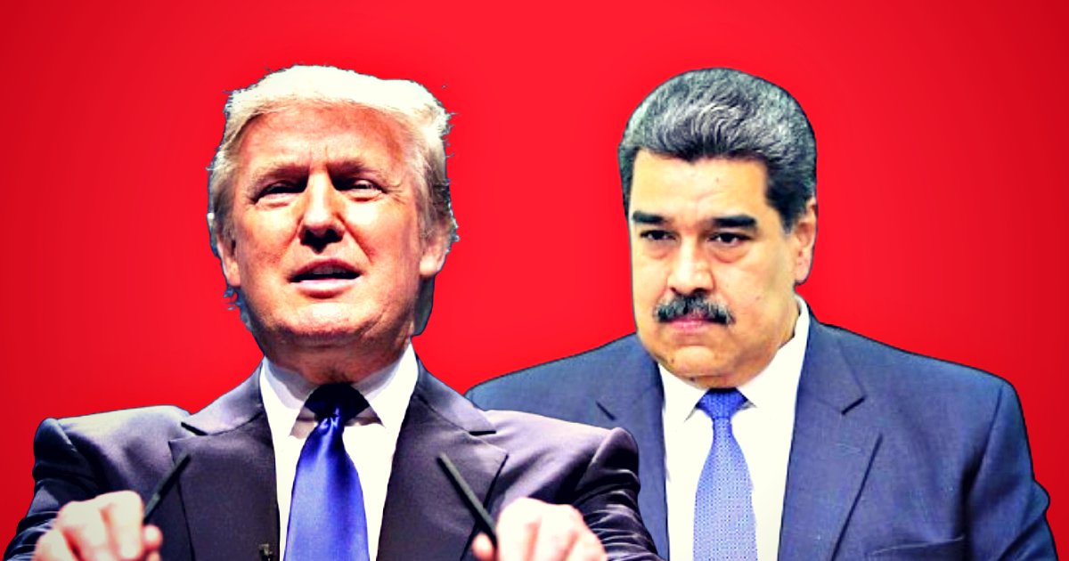 Image of Donald Trump and Nicolás Maduro with a red background, symbolizing contrasting political ideologies and leadership styles in the United States and Venezuela.