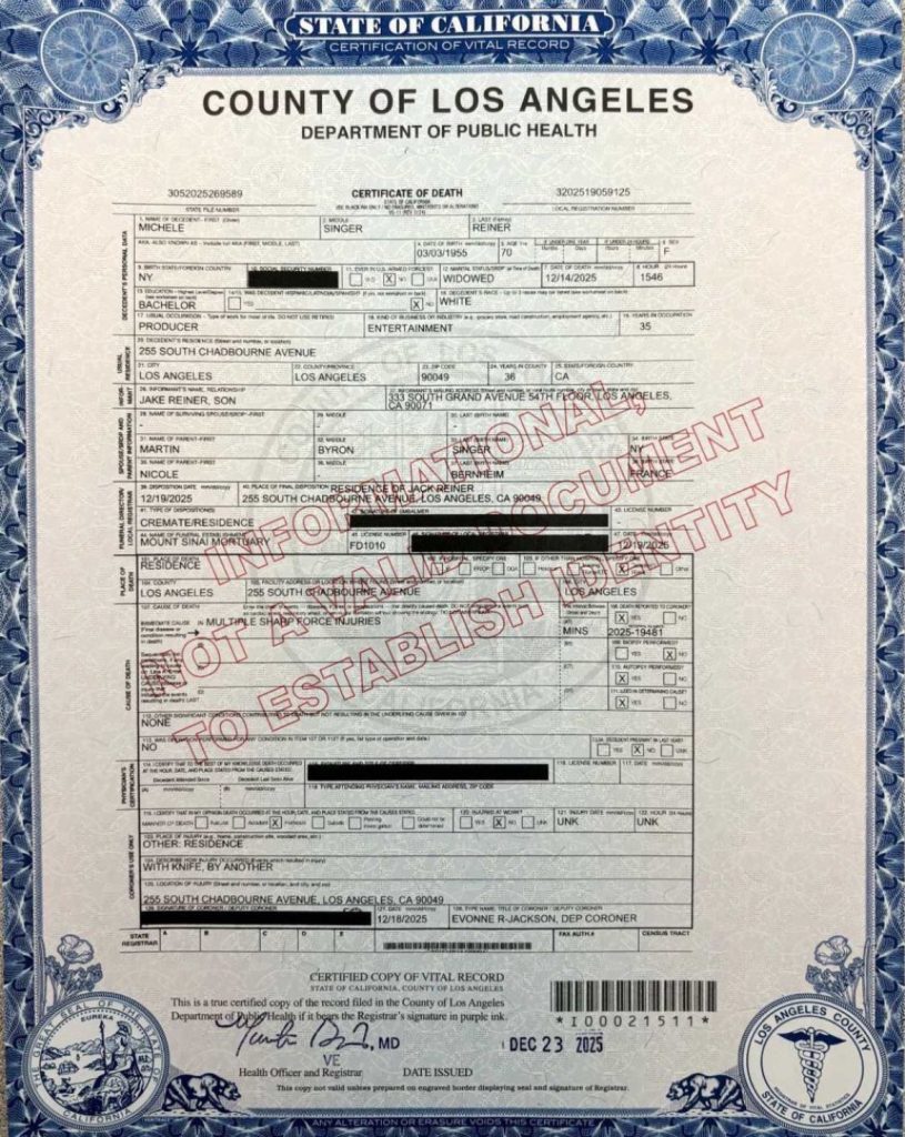 Rob and Michelle Reiner Death Certificates Released – Couple Died ‘Minutes’ After Knife Attack