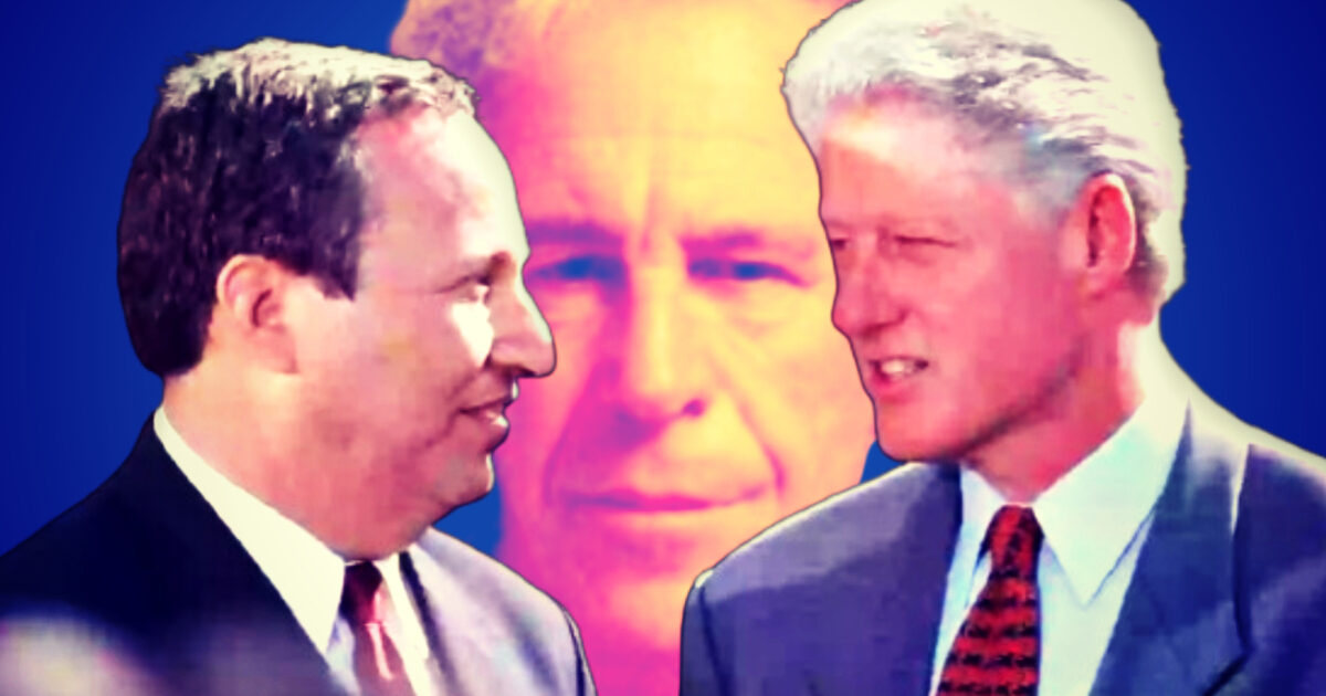 Bill Clinton and Larry Summers engage in conversation with a blurred background, highlighting their connection in a political context.