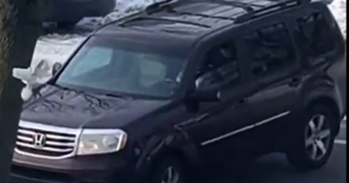 Dark red Honda SUV parked on a snowy street, showcasing its sleek design and spacious interior.