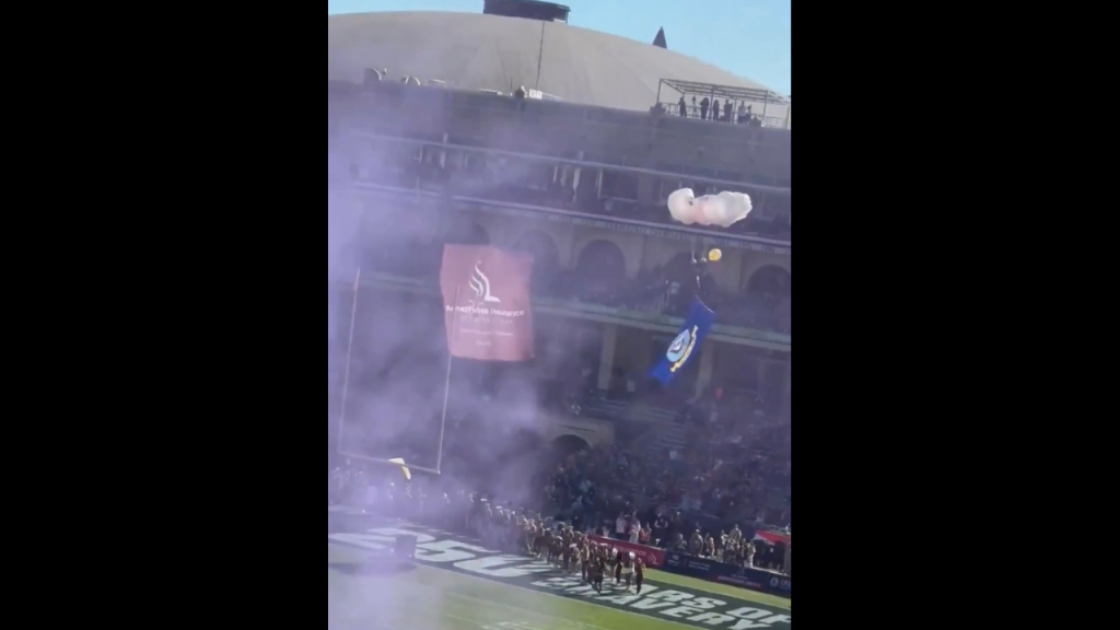 GOING VIRAL: Parachutist Hits Field Goal Net Before Falling into Crowd at Armed Forces Bowl (VIDEO)