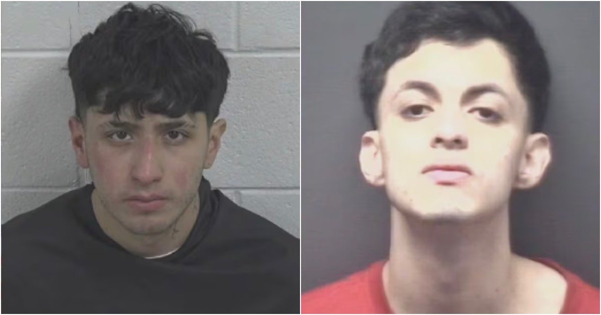 Two mugshots of young men, each displaying serious expressions, against plain backgrounds, highlighting their respective arrests.