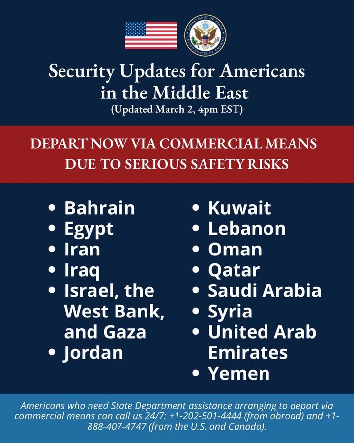 U.S. State Dept Urges All Americans to Depart Immediately From 14 High Risk Countries