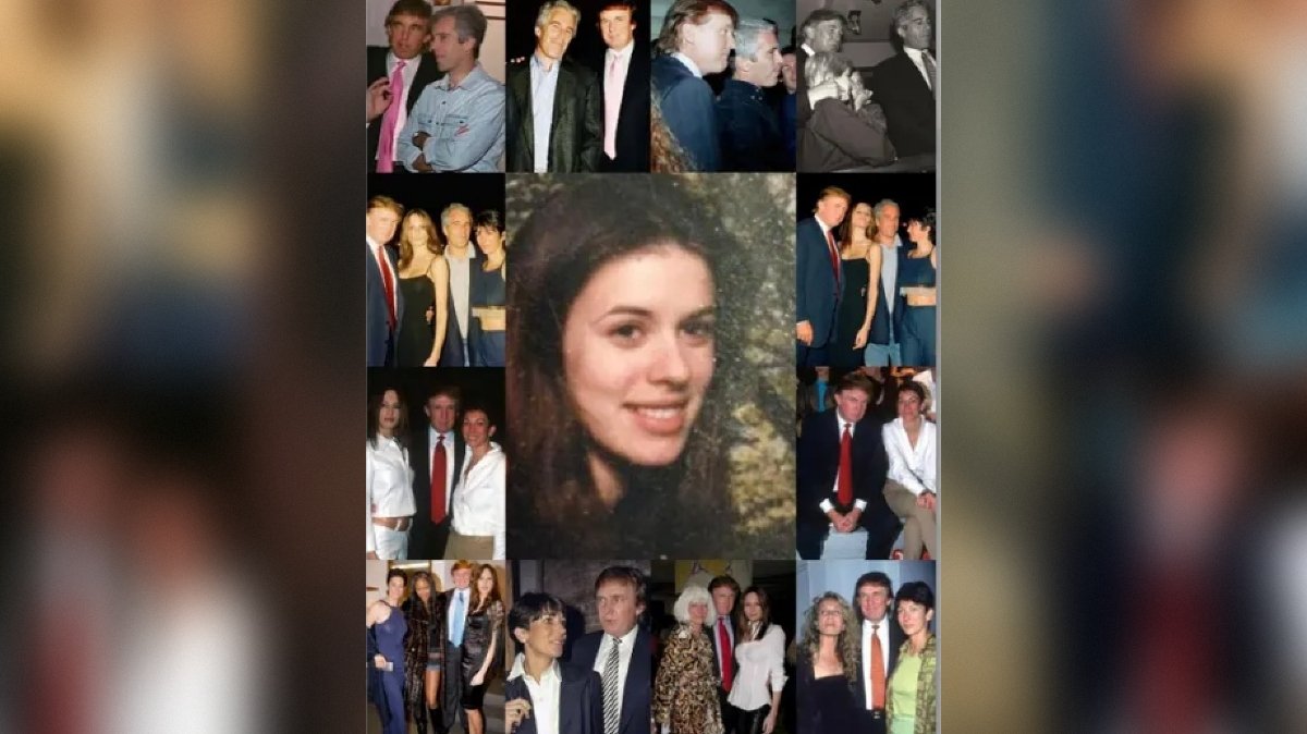 Collage of historical photographs featuring Donald Trump at various social events with multiple individuals, showcasing notable personalities and fashion trends from the past.