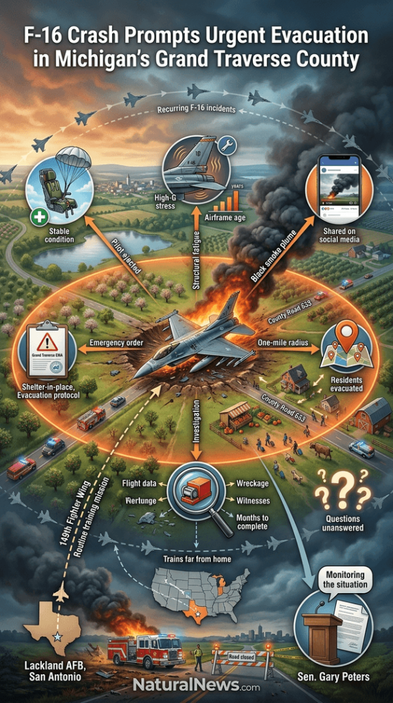 F-16 Crash Prompts Urgent Evacuation in Michigan’s Grand Traverse County