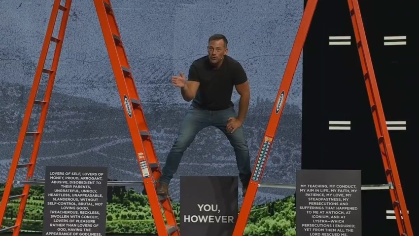Megachurch pastor Josh Howerton takes flak for climbing ladders during sermon